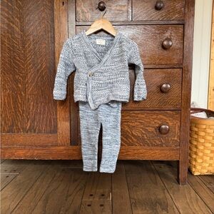 Fin & Vince Knit Baby Cardigan and Pants Set in Blue Marle 12/18